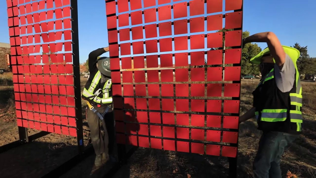Artist Ned Kahn installs multiple kinetic sculptures in a temporary 