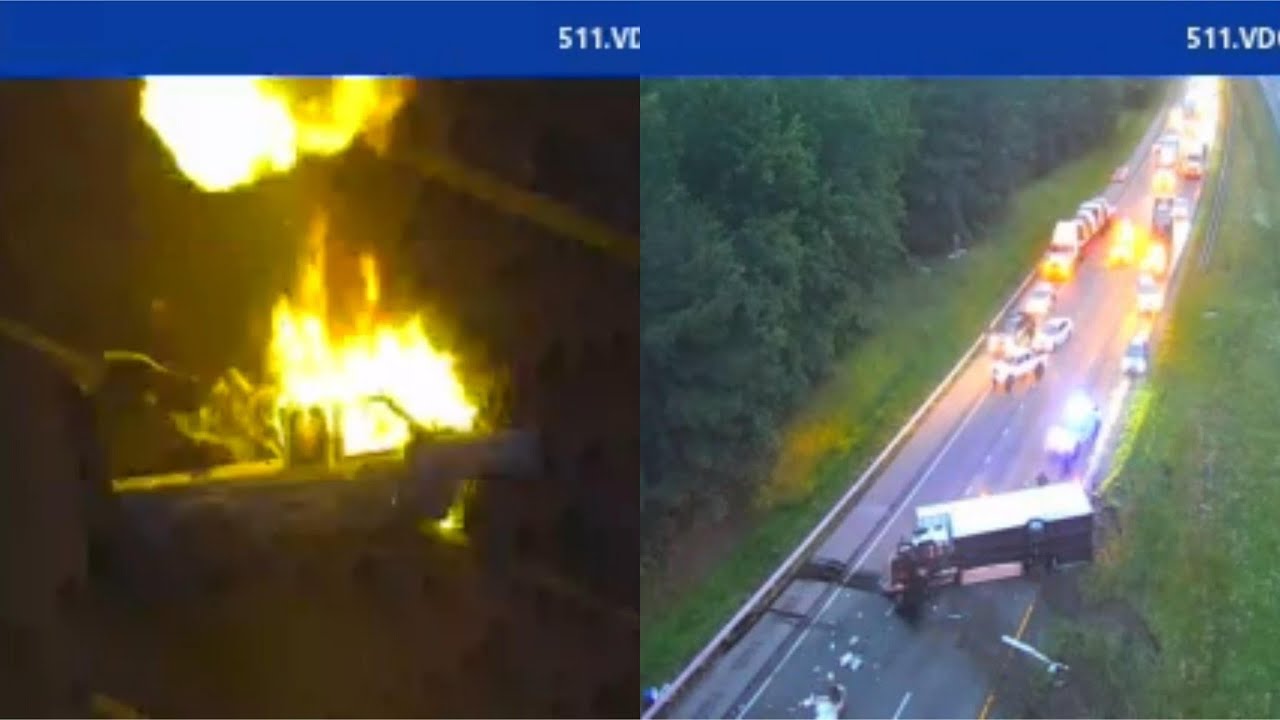 [FATAL] Box Truck Drifts Into Opposite Lanes Of I-95, Crashes Into Pickup Which Explodes (Off Cam) 🔊