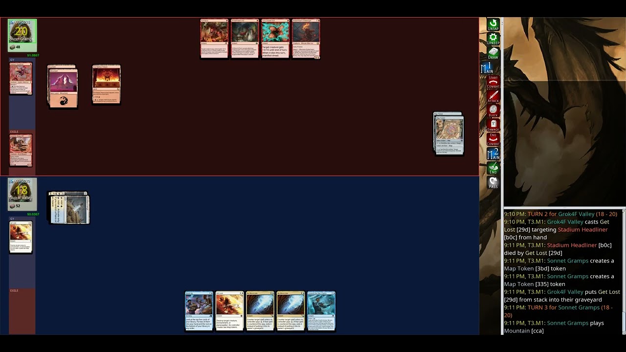 mage-bench Standard: Grok4F Valley (Azorius Control Woe) vs Sonnet Gramps (Mono Red Leyline Aggro...
