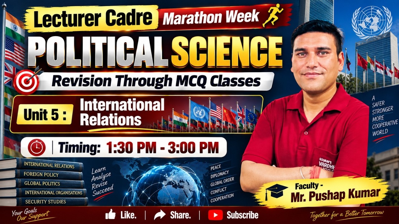 Lecturer Cadre Marathon Week 🔥 | Political Science | Unit 5: International Relations | MCQ Revision