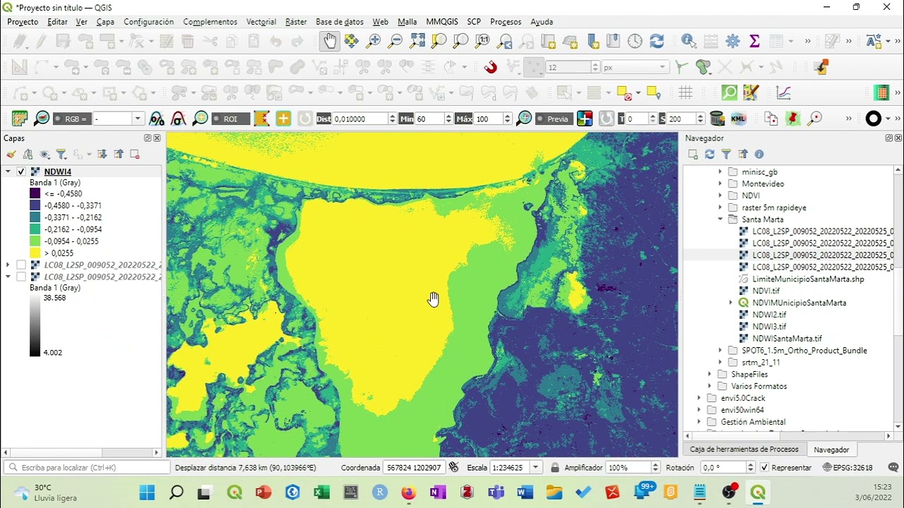 Calculo del NDWI con QGIS, aplica para ArcGIS