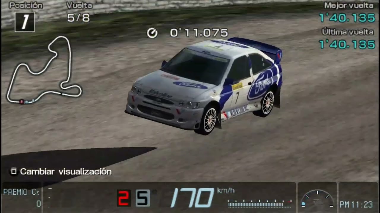 Gran turismo psp, carrera de rally con ford escort rally.