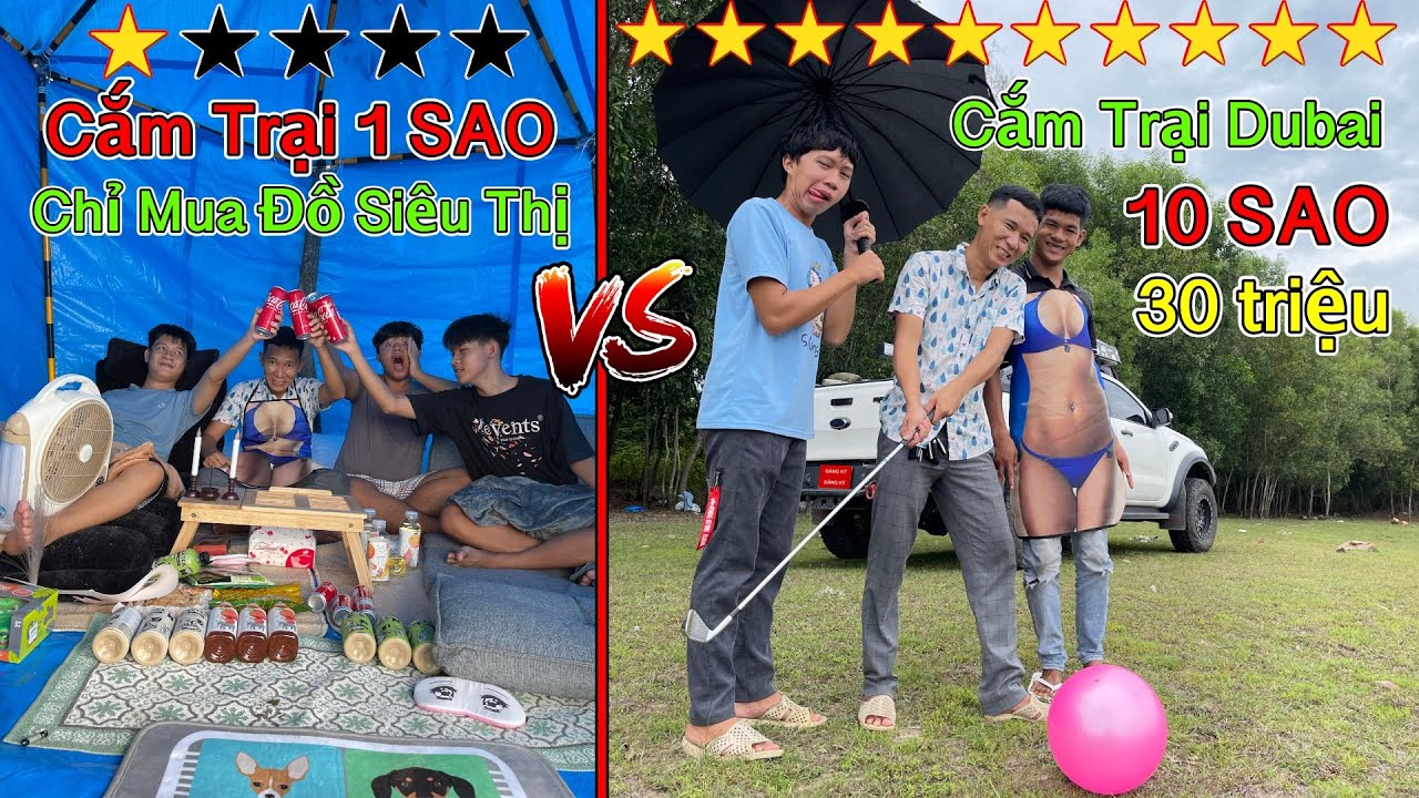Thử Th&aacute;ch Cắm Trại Chỉ D&ugrave;ng Đồ Trong Si&ecirc;u Thị 1 Sao vs 10 Sao | Cắm Trại 300k vs Dubai 30 Triệu