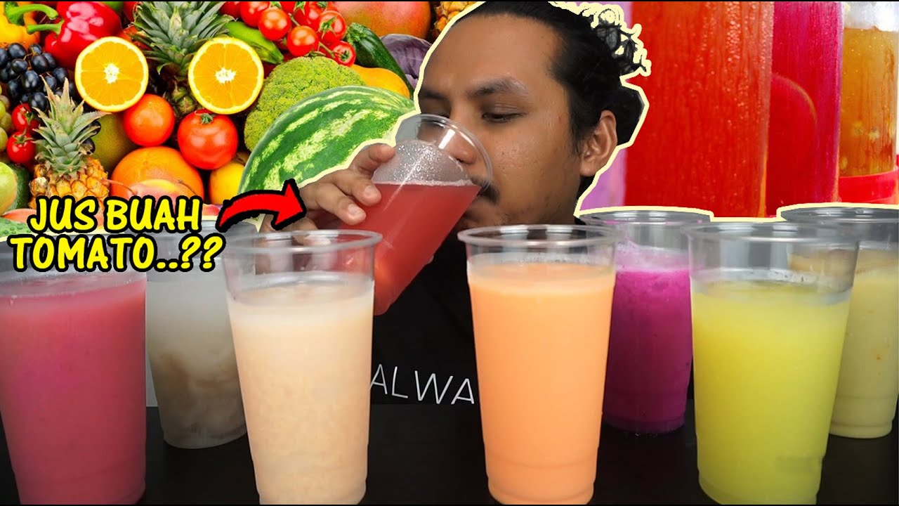 seteguk dua jus buah-buahan gelas besar dimusim panas (mukbang malaysia)