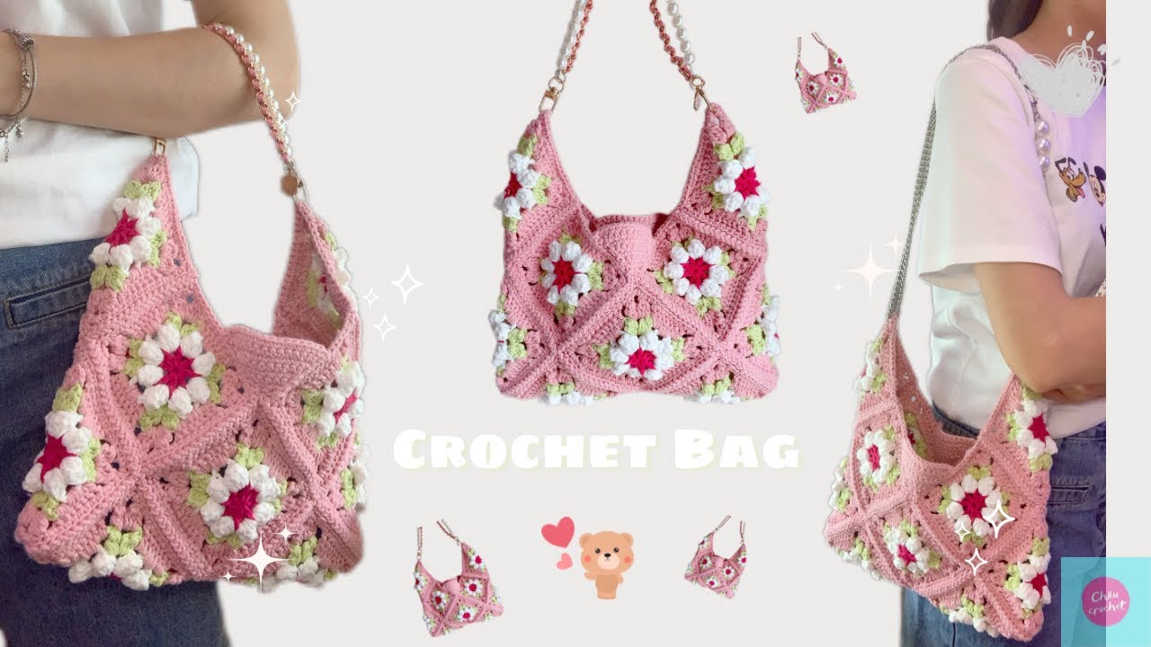 Crochet bag| Hướng dẫn móc chiếc túi đeo vai hoạ tiết hoa ráp ô| ChâuCrochet#171