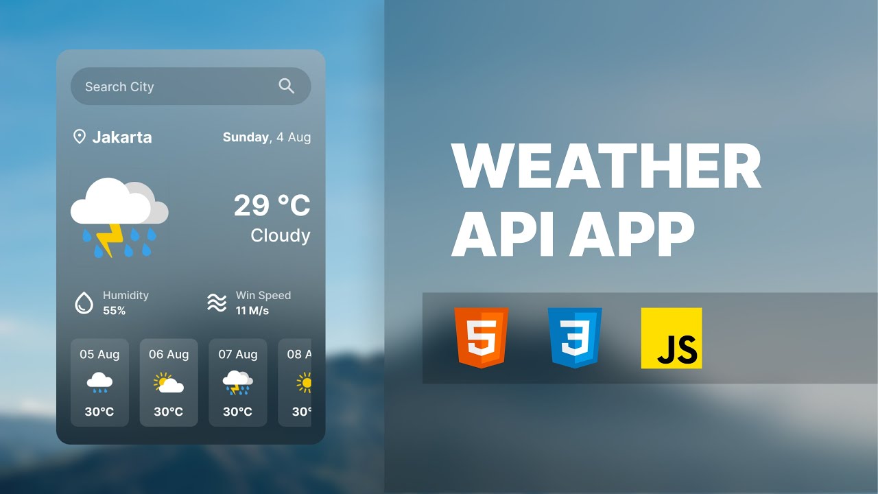 Build a Weather App using HTML CSS & JavaScript | Weather API JavaScript Project