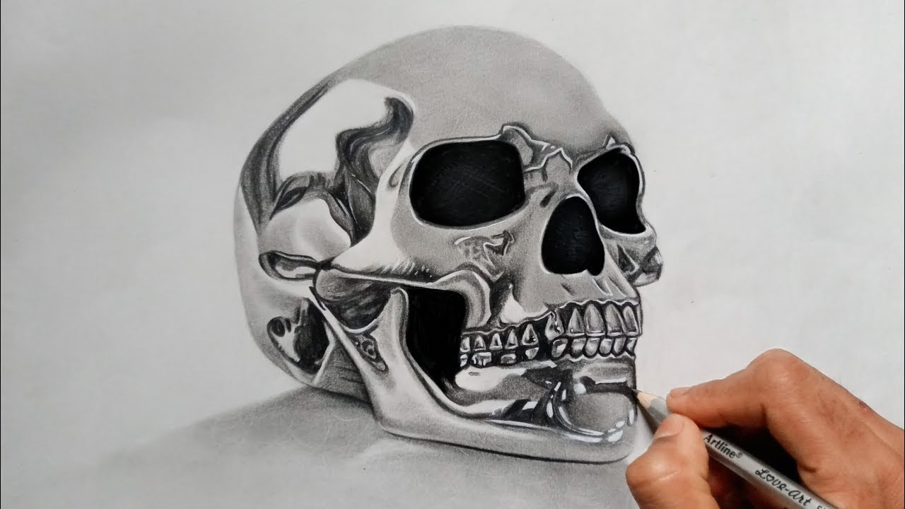 How to draw a skull | realistic metal skull drawing | Dipak Art