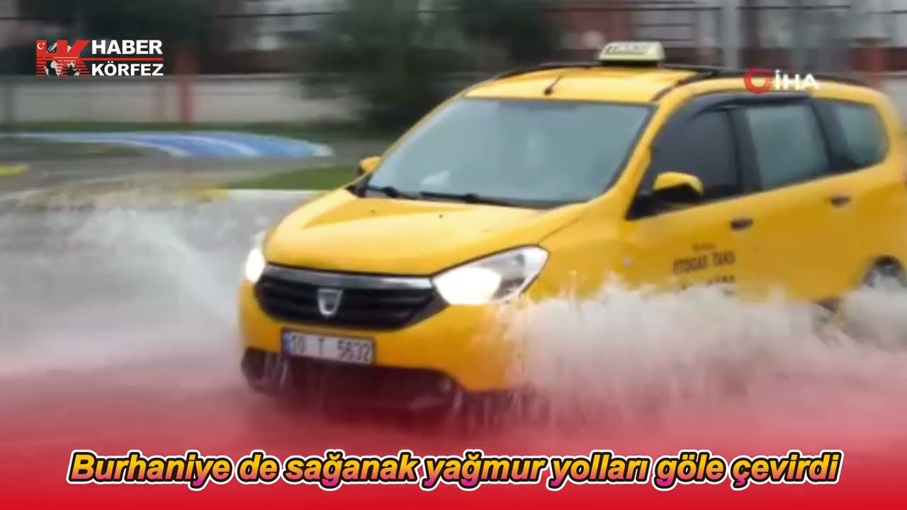 Burhaniye de sağanak yağmur yolları göle çevirdi