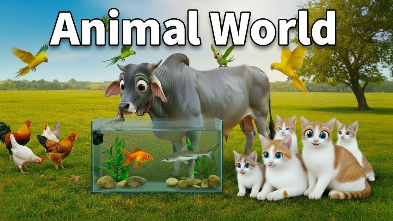 Animal World Cartoon 🐮🐱 Farm Animals, Pets & Birds for Kids | Fun Learning Video
