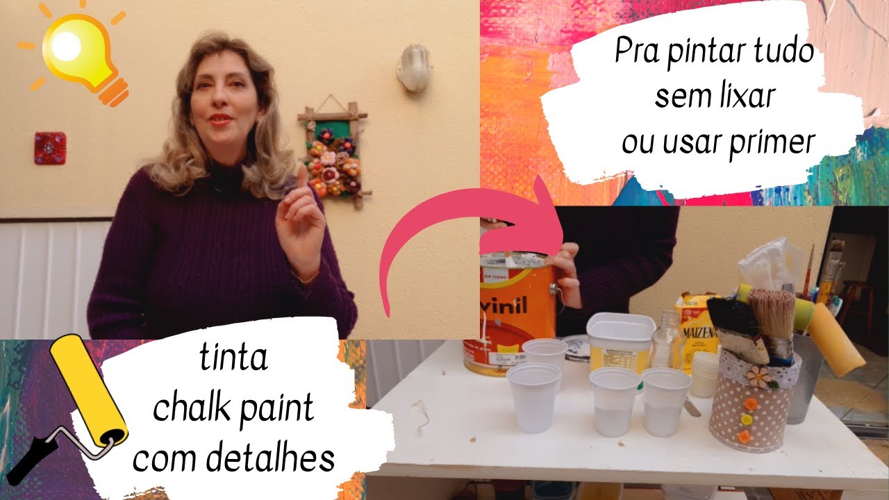 Como fazer tinta chalk paint caseira - pra pintar tudo sem lixar ou usar primer - DIY Renata Clappis