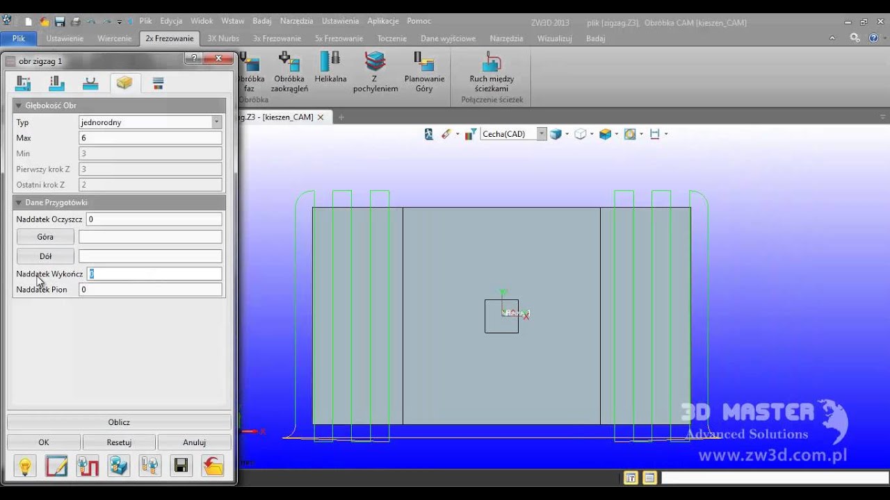 ZW3D CAD/CAM Lekcja CAM - obróbka zygzak