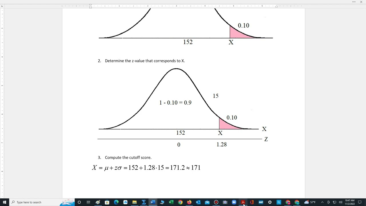 Example of how to determine a cut off score