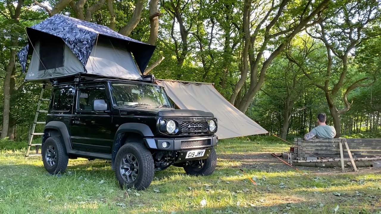 New Jimny with Roof Tent, Solo Camping. Campfire Steak - Carving Kuksa Cup