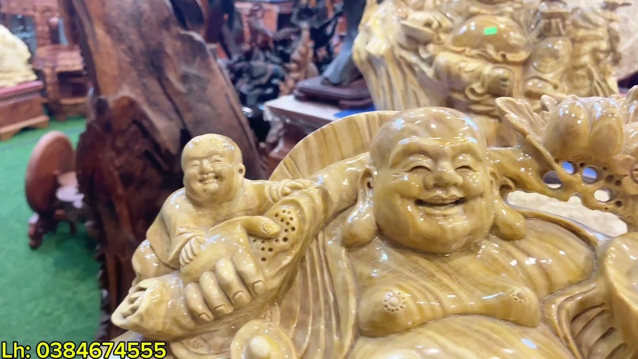 Báo giá 3 pho tượng di lặc gỗ nu nghiến siêu đẹp.