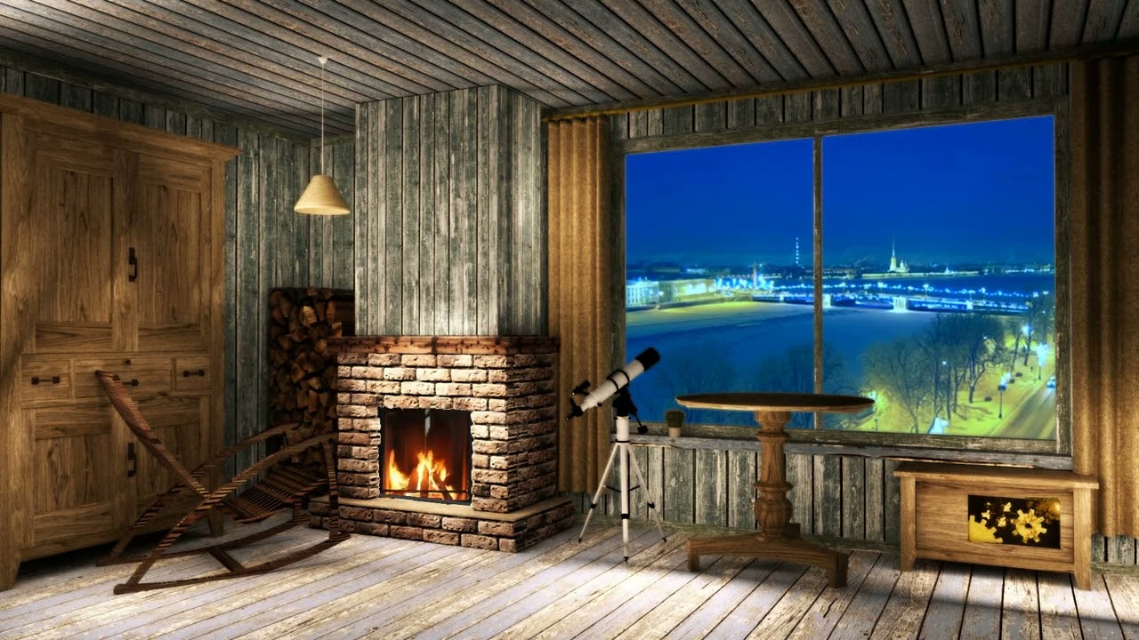 Обзорный чердак | Мансарда с камином для обзора Санкт-Петербурга со звуком горящих дров