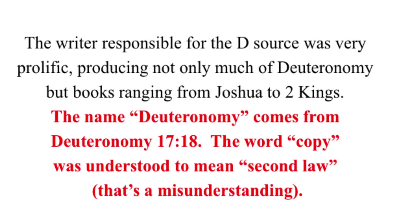 Old Testament = intro to Documentary Hypothesis or Wellhausen Hypothesis, redactor, priestly source