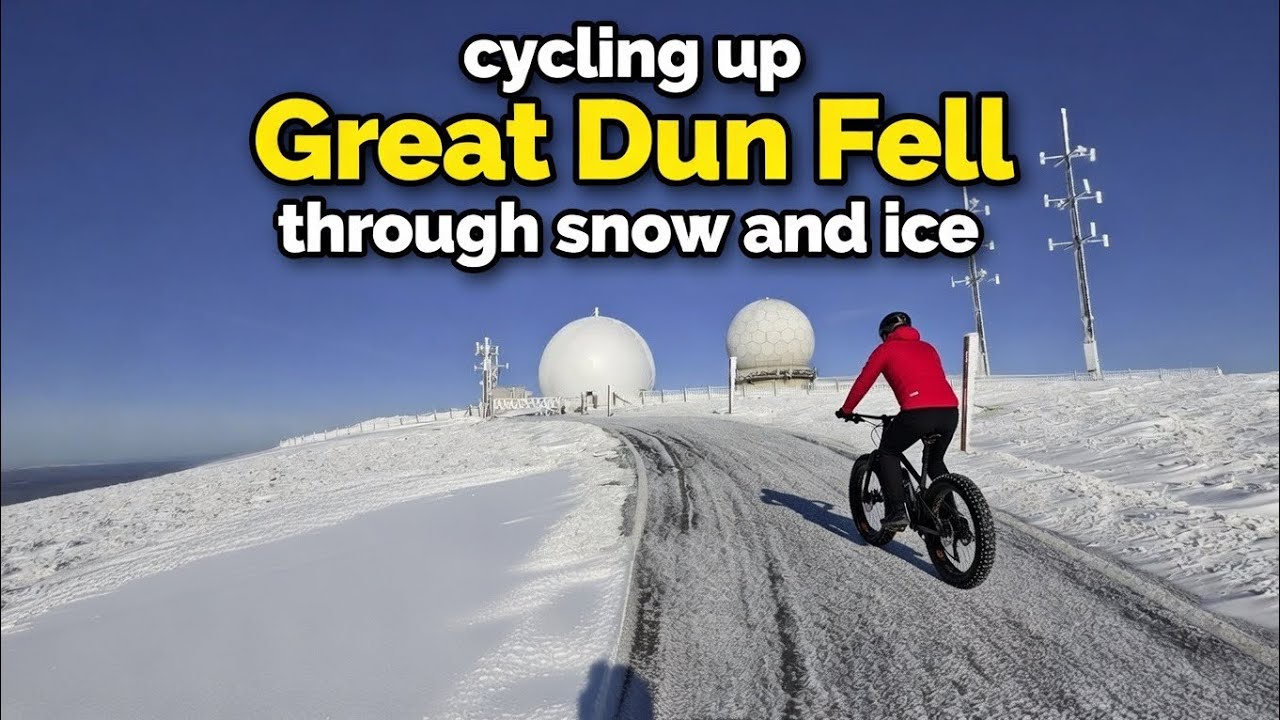Cycling up to Great Dun Fell Radar Station summit through snow and ice - NATS air traffic control 