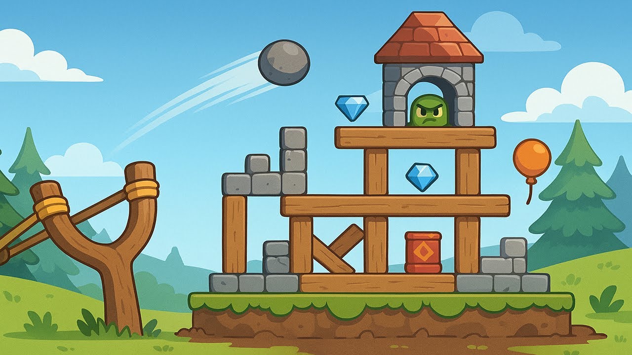 Slingshot Fortress Gameplay – Smash Fortresses with Stones, Bombs & Shurikens - EP 30