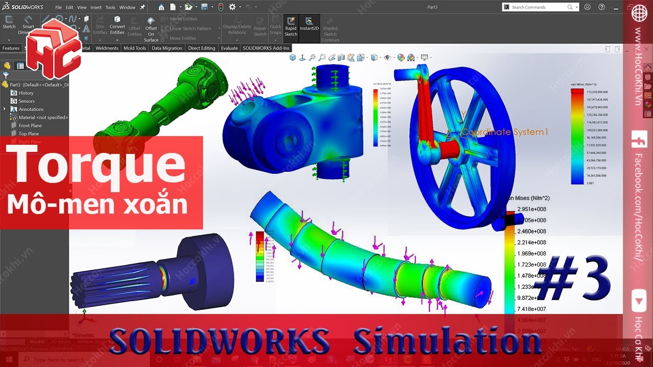[hoccokhi] SOLIDWORKS Simulation 03: phân tích mô-men xoắn cho chi tiết dạng trục
