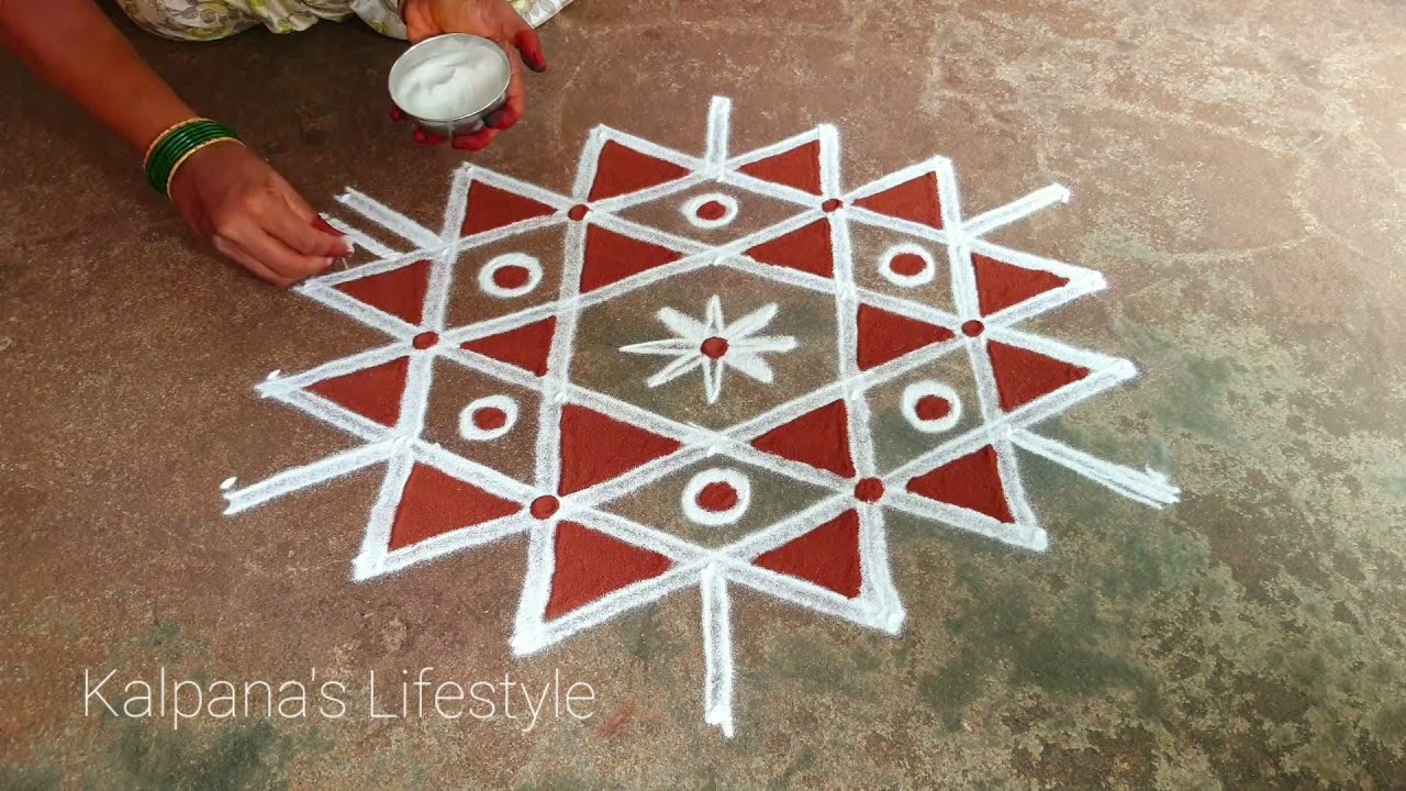 Aadi Velli Special Big Padi Kollam//7&times;4// Aadi Velli Easy Rangoli //Pandaga Design Muggulu //01