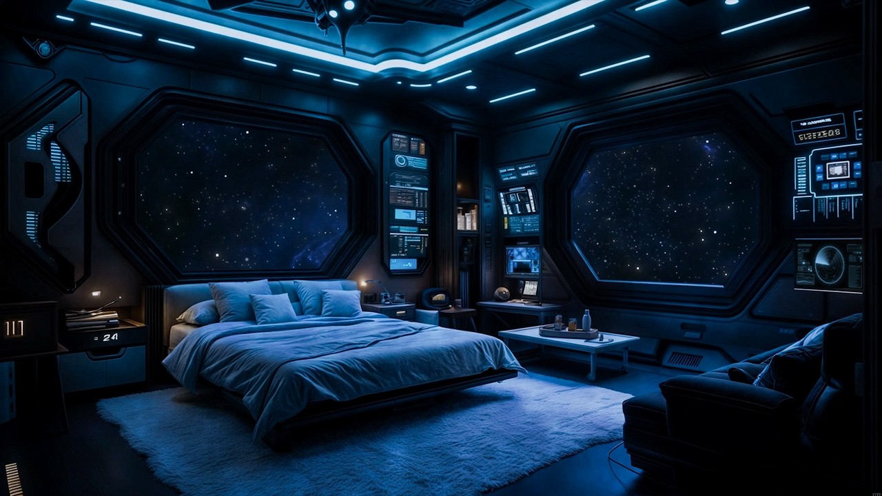 Sleeping in a Spaceship Bedroom 🚀 Deep Space View with Calming White Noise for Better Sleep Tonight😴