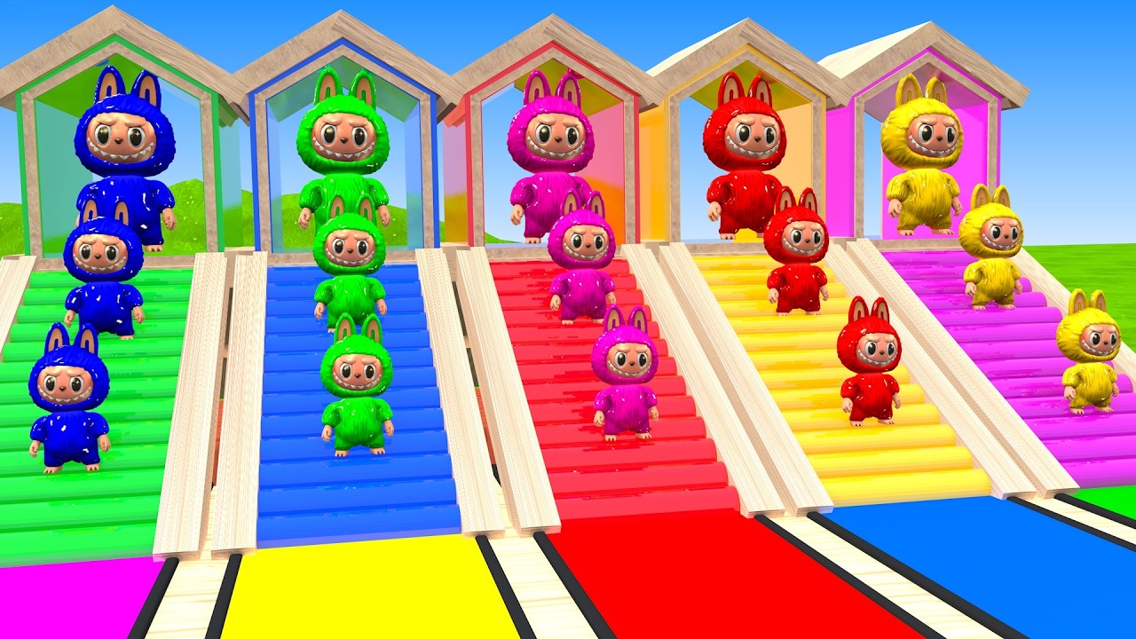 Long Slide Game With Labubu Zimomo Mokoko Pato Pippo Bayby Three 3d Animal Game Funny 3d Animals