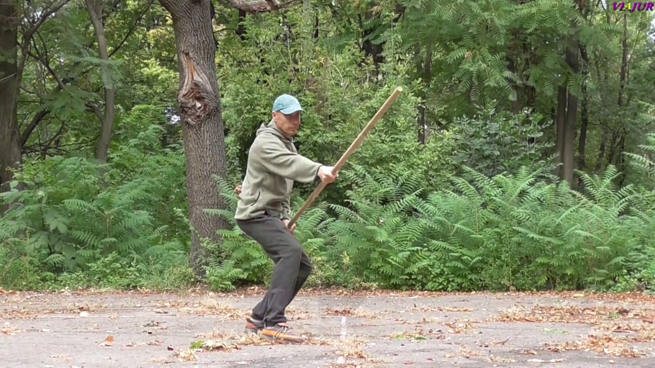 Long stick. Movements with a long stick, defense and attack.