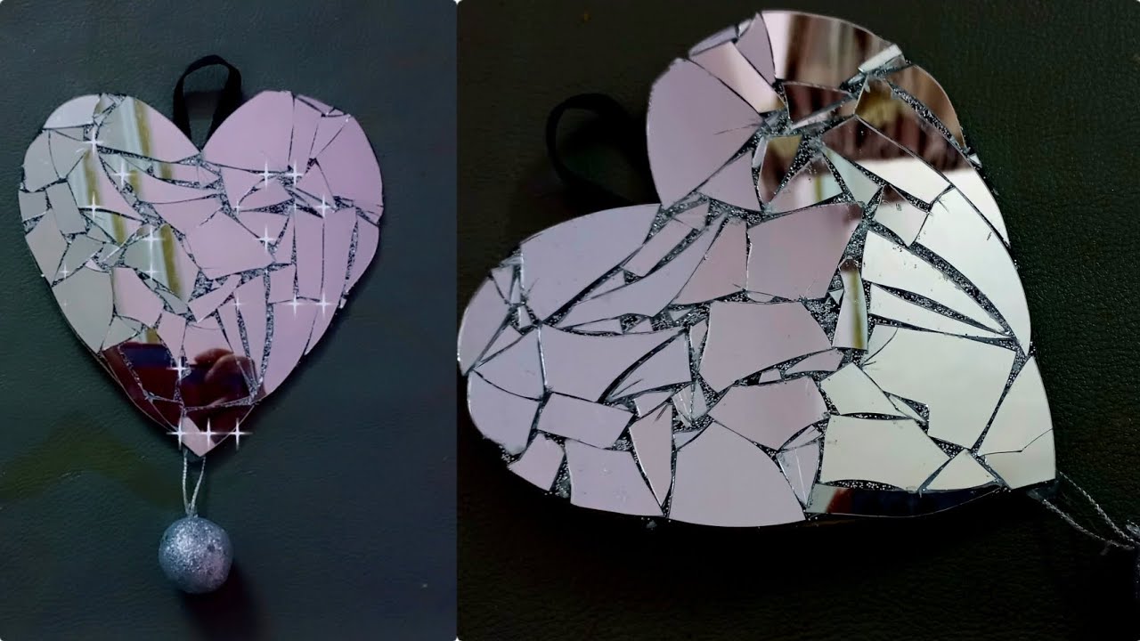 DIY Mirror Mosaic Art || Wall Decor from broken glass || Heart Shaped Decoration || Safa Sohail
