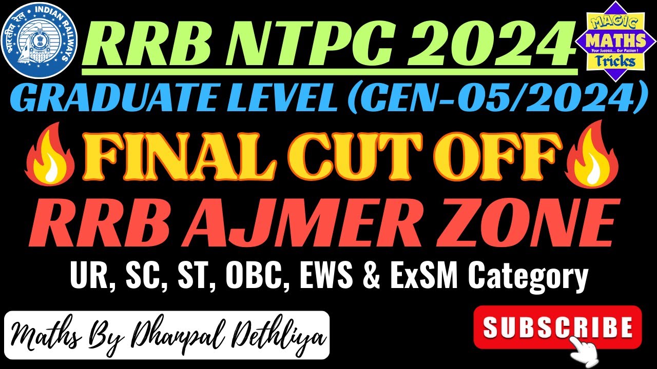 RRB NTPC 2024 Graduate Level Final Cut Off 🔥| RRB Ajmer Zone | Cut Off After Typing & Psycho Test💯