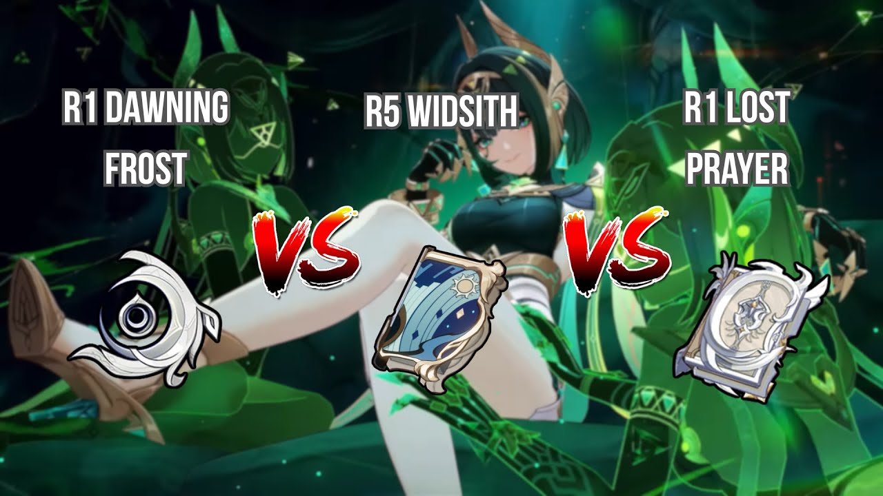 Nefer Weapon Comparison - R1 Dawning Frost Vs R5 Widsith Vs R1 Lost Prayer | Genshin Impact