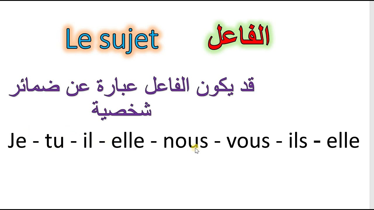 تعرف على مكونات الجملة في اللغة الفرنسية   تعرف على الفعل والفاعل والمفعول به في اللغة الفرنسية
