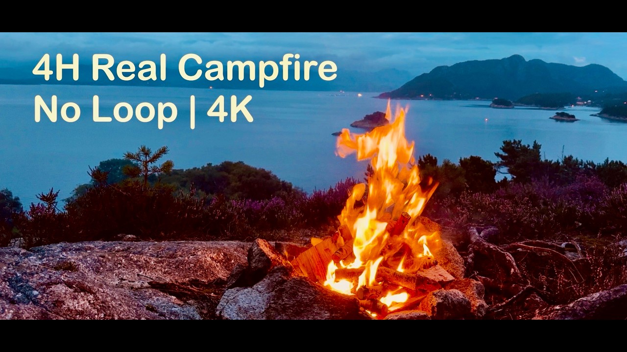 4 Hour Coastal Fireplace in 4K | Real-Time Nordic Campfire - No Loop - TV Background