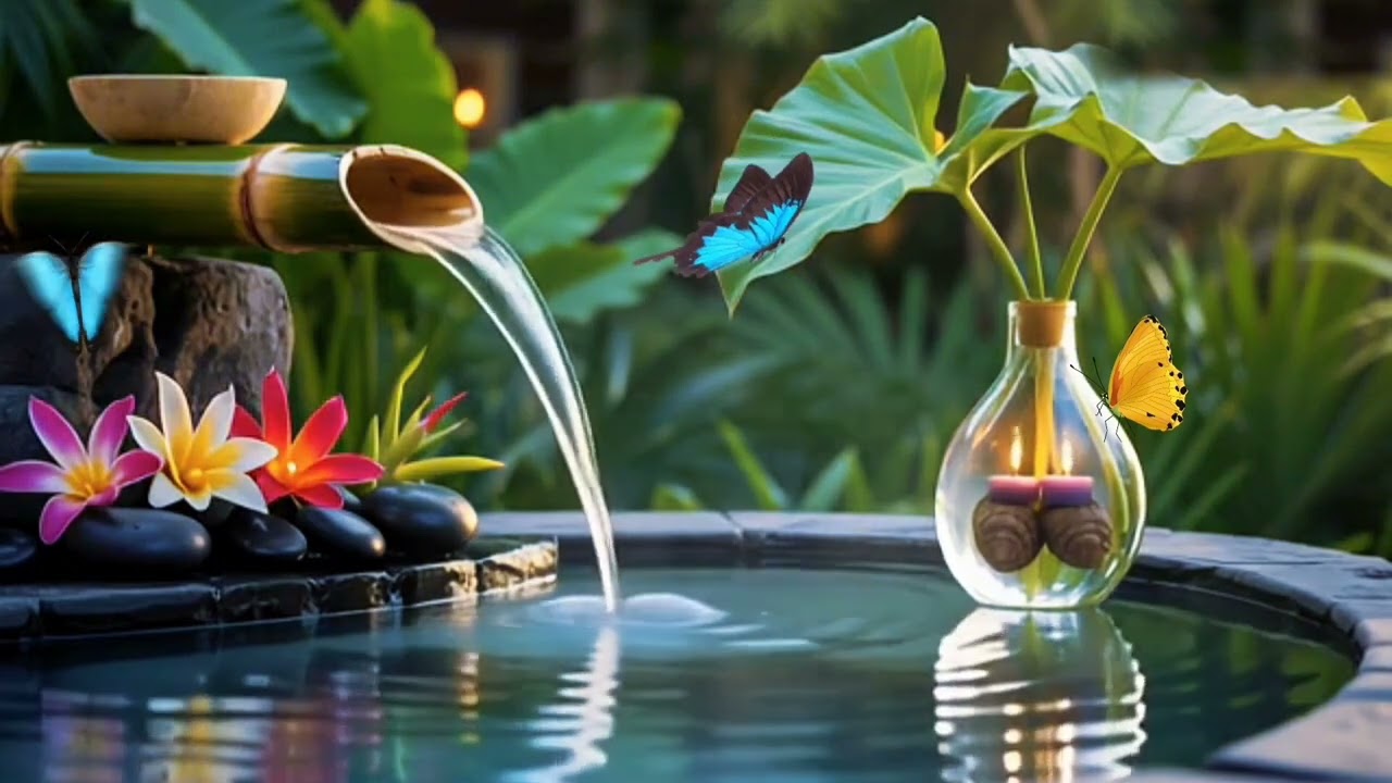 The sound of bamboo water and shooting music