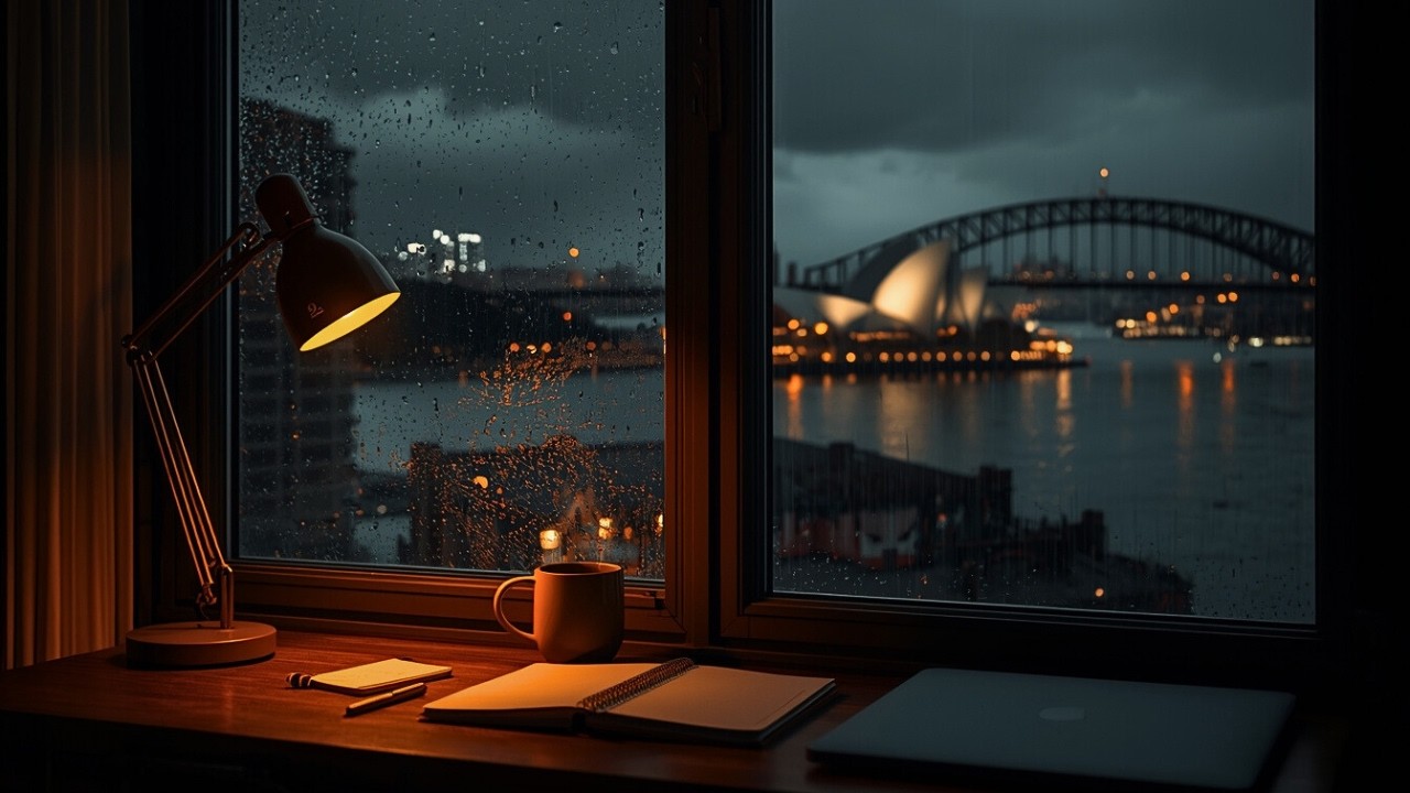 Rain Sounds in Sydney Harbour 🌧 Cozy Lofi Music for Study, Sleep & Focus | Night Ambience (3 Hours)