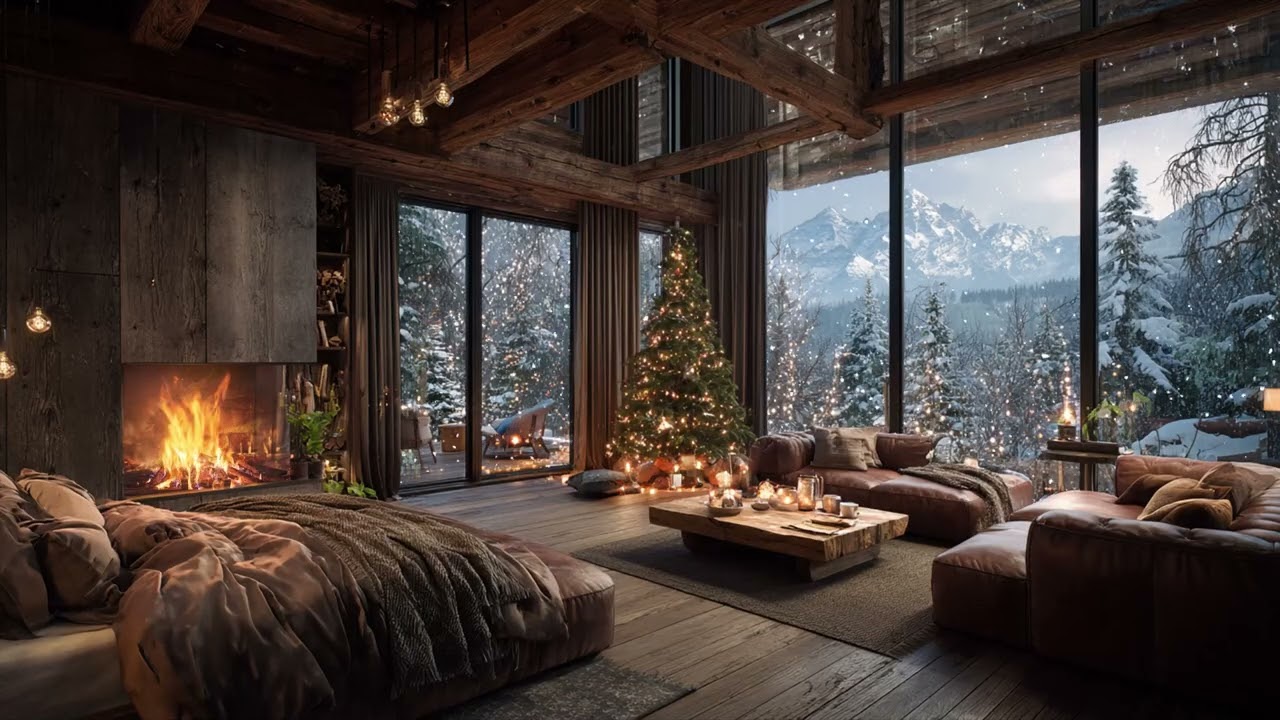 🎹❄️ Minimal Piano Lounge | Cozy Fire & Snow Drifting for Deep Focus and Meditation