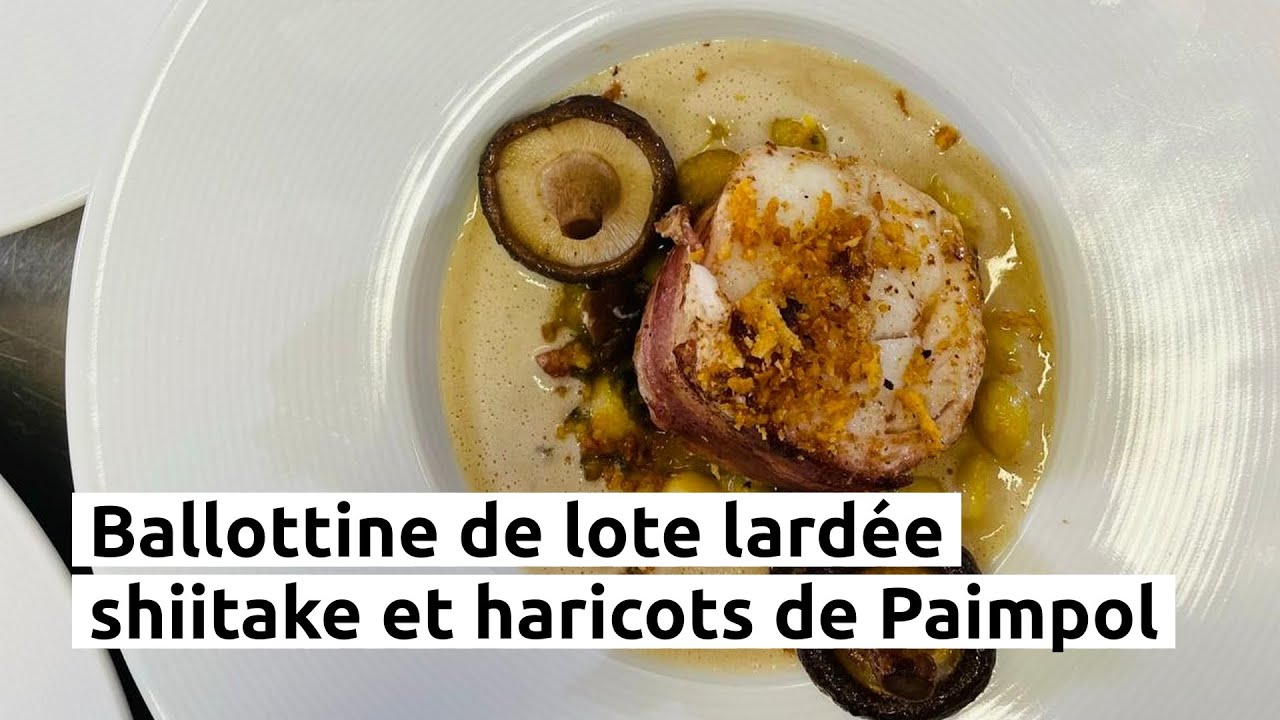 Ballottine de lote lardée, shiitake et haricots de Paimpol