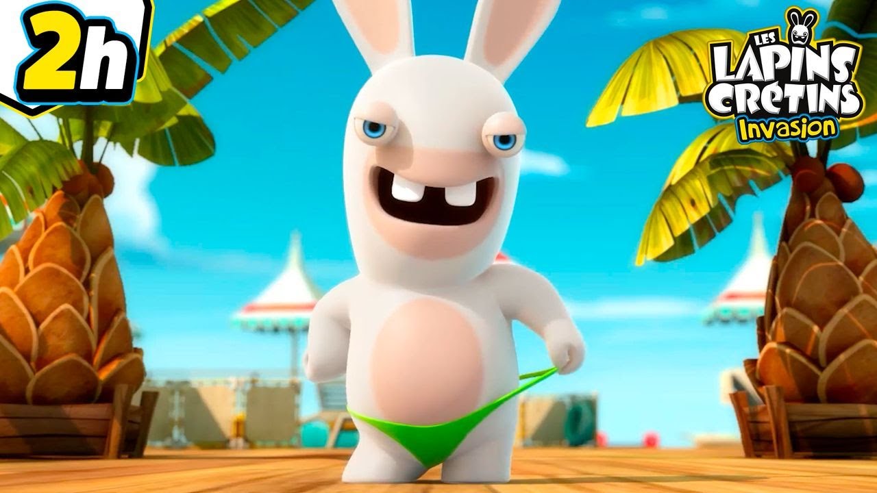 Les Lapins se jettent &agrave; l'eau ! | Les Lapins Cr&eacute;tins Invasion🐰 Compilation 2H Vacances d'Et&eacute; 🏝️