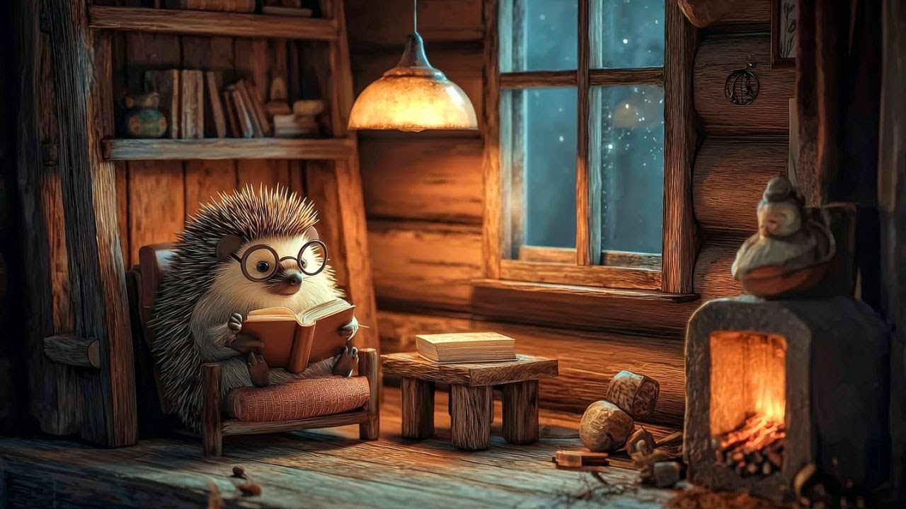Hedgehog’s Tranquil Slumber 🦔💤 Soft Music, Cricket Sounds, and Fire for Sweet Dreams