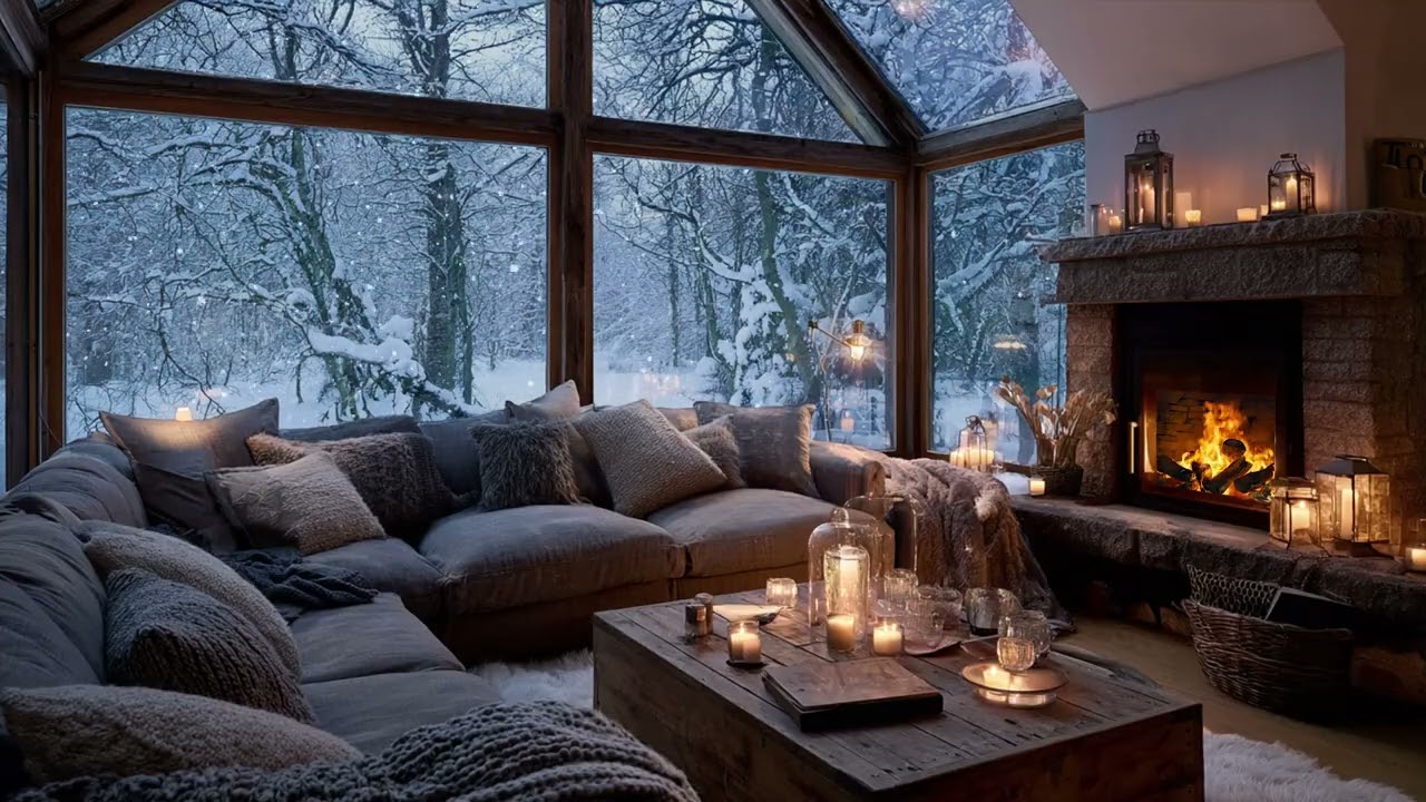 Snowy evening ambience flows indoors ❄️ letting cold air feel soft and welcoming now