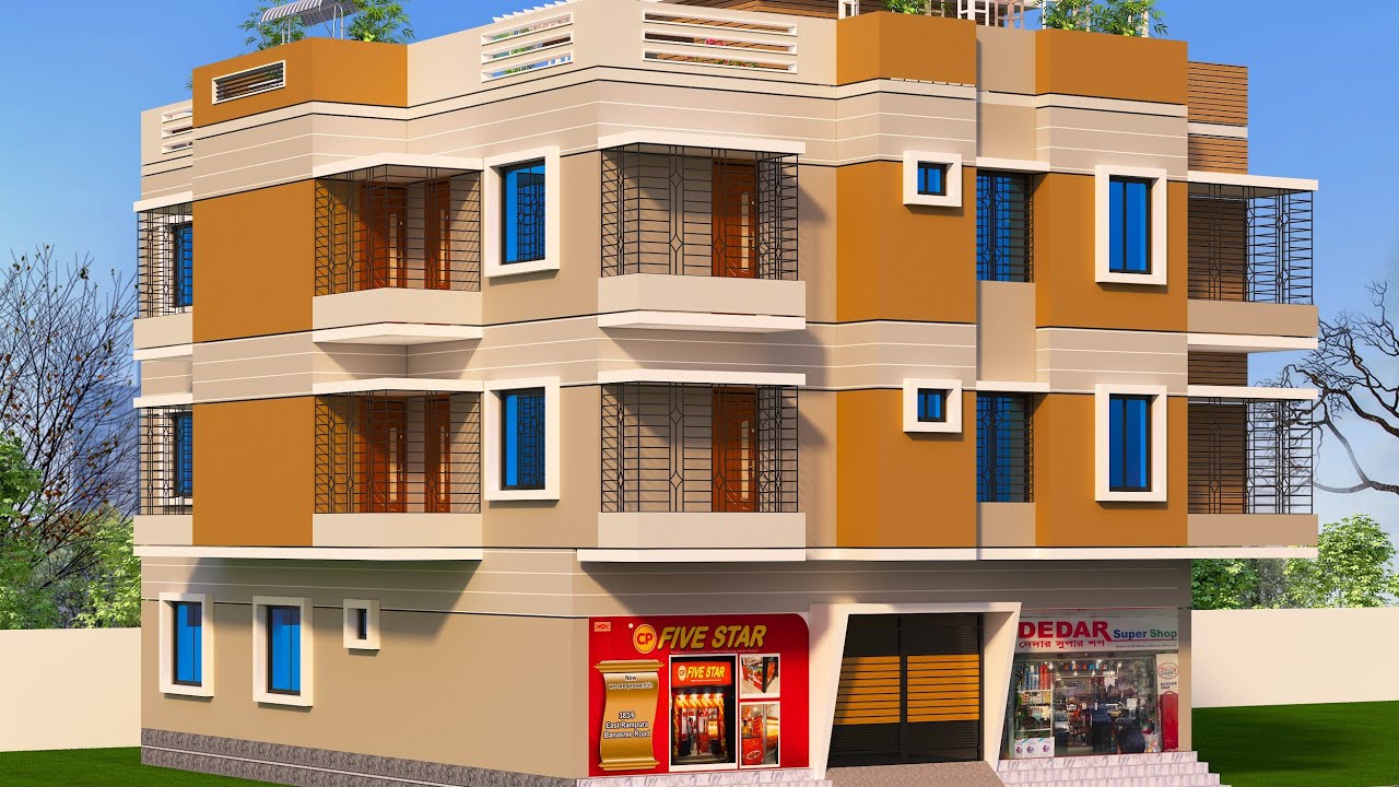 নিচে দোকান সহ ২ Unit এর আধুনিক বাড়ির ডিজাইন- কম খরচে বাড়ি নিমার্ণে যোগাযোগ- 01821200084