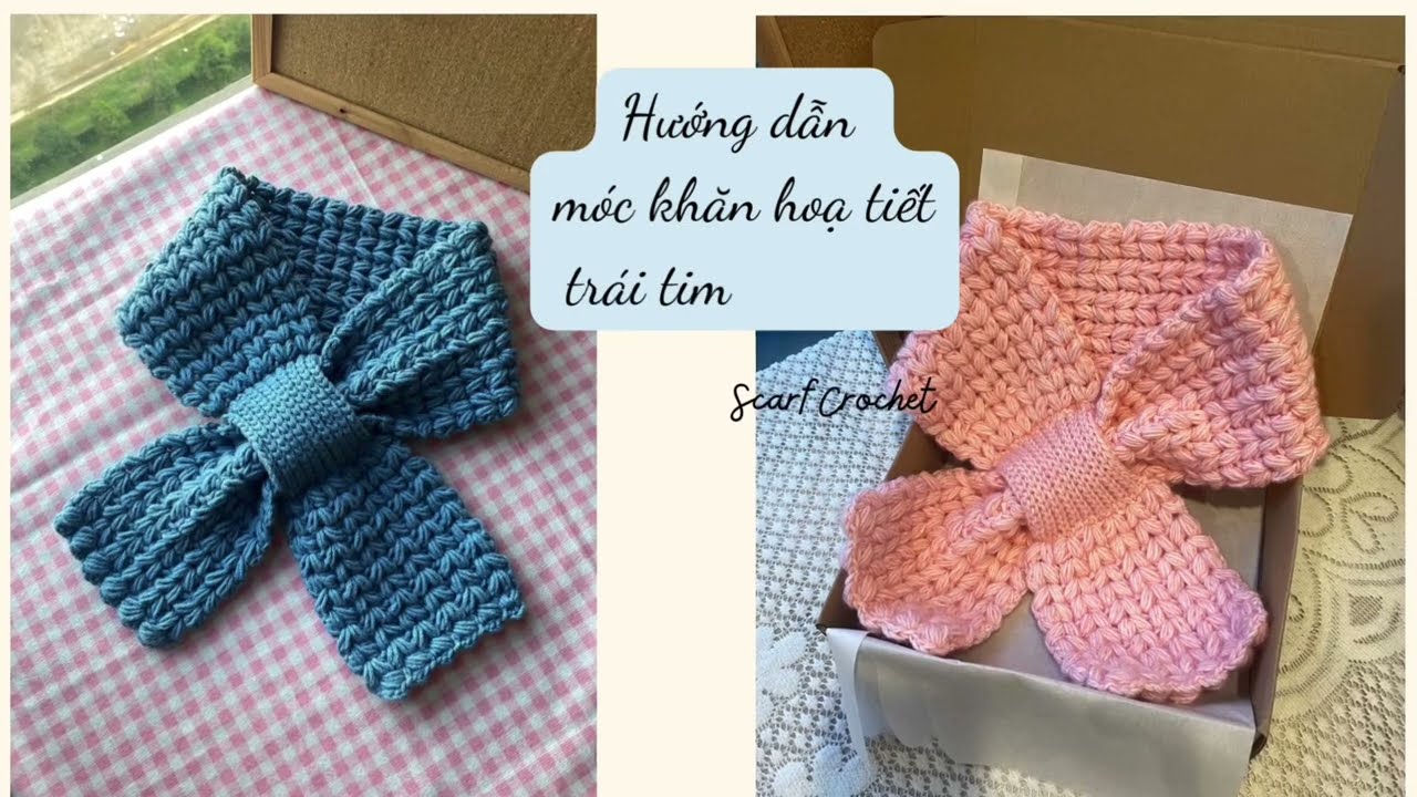 SCARF CROCHET | Hướng dẫn Móc Khăn hoạ tiết trái tim kiểu cột | REDA Handmade