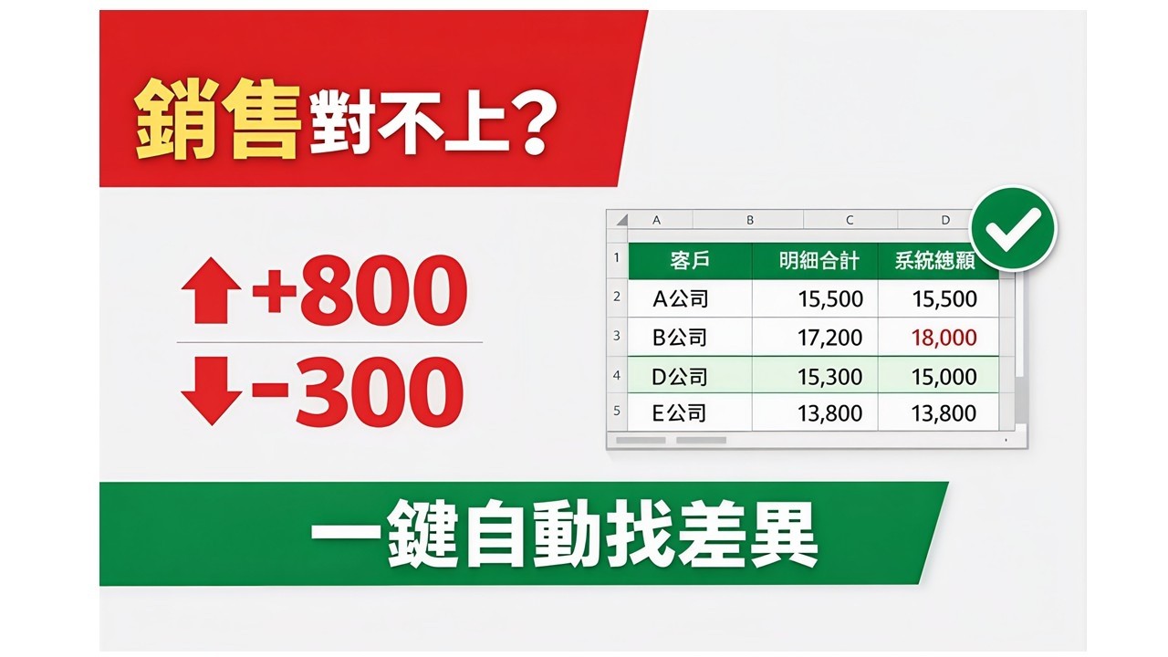 銷售對不上？一鍵自動找出差異（Power Query 教學）