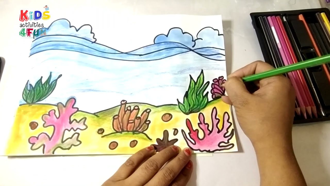 Button fish craft for kids/kids fun activities with watercolor and pencil color and button