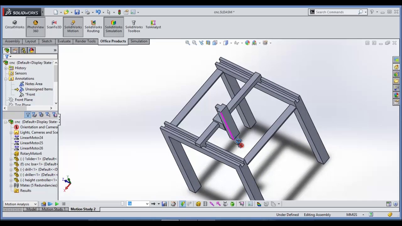 cnc simulation in solidworks by using event based motion analysis