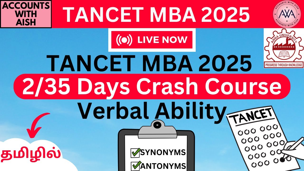 🔴TANCET MBA 2025 Verbal Ability Synonyms & Antonyms SolvedPreviousYearQuestions CrashCourse Day 2/35