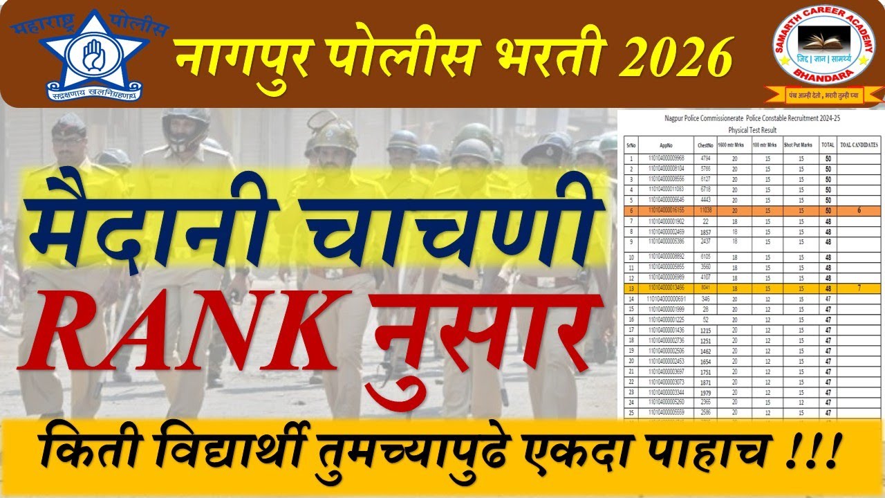 Nagpur City Police Bharti Ground Rank Wise Vidyarthi | Maharashtra Police Bharti Ground Cut Off | 