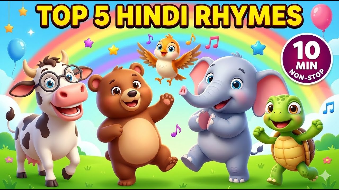 10 Minutes Non-Stop Hindi Rhymes for Kids 🎶 | Fun & Learning Songs