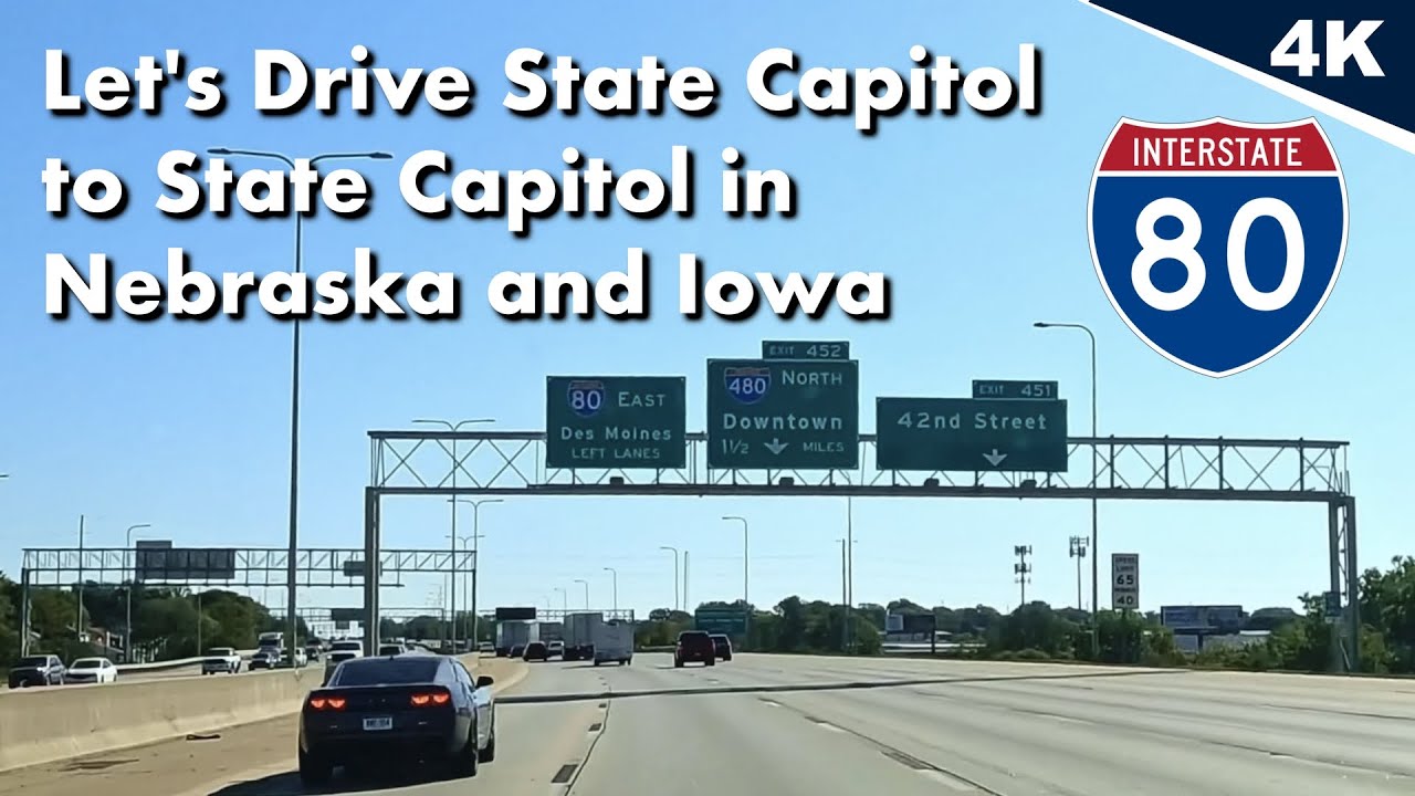 Let's Drive east on I-80 from Lincoln through Omaha Nebraska to Iowa's State Capitol of Des Moines