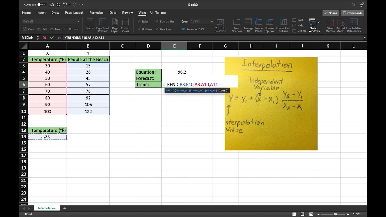How to Interpolate in Excel (Equation, FORECAST, TREND)