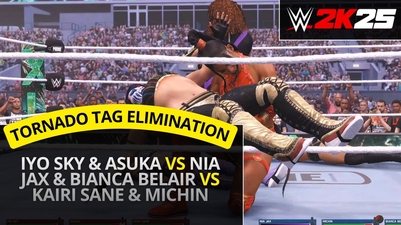 WWE 2K25 – Iyo Sky & Asuka vs Nia Jax & Bianca Belair (3 Way Tornado Tag Elimination)